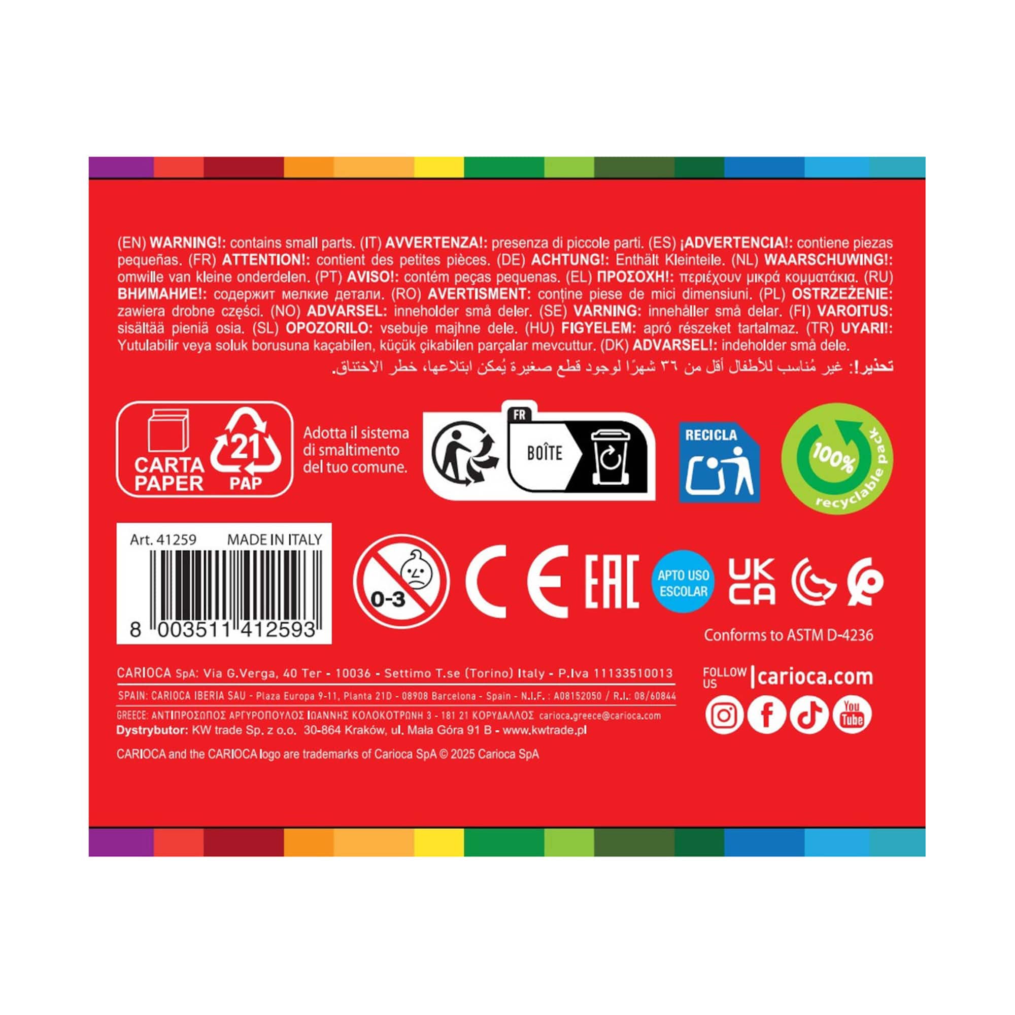CARIOCA® 6mm Jumbo Maxi Tip Washable Hard Box Felt Tip Pen Set